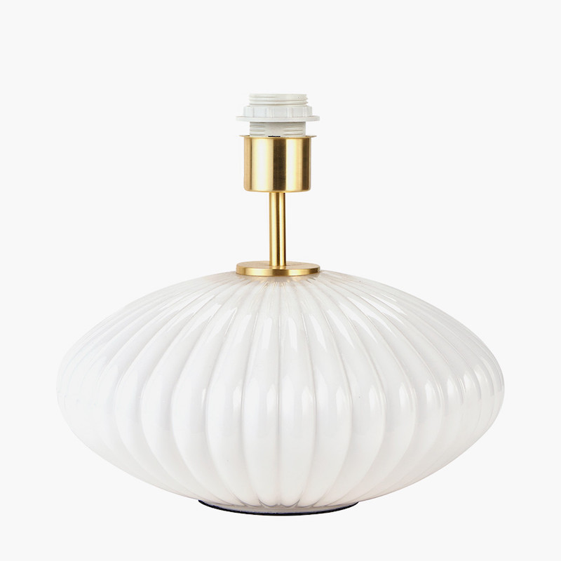 Emilia White Ribbed Glass and Gold Metal Oval Table Lamp Pacific Lifestyle