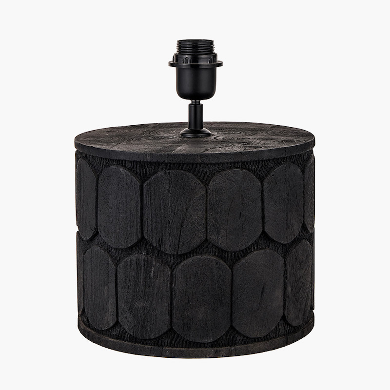 Cezara Embossed Black Wood Wide Table Lamp Pacific Lifestyle