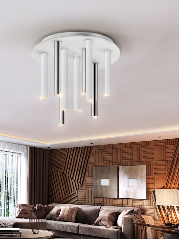Varas Chrome and White Ceiling Lamp by Schuller