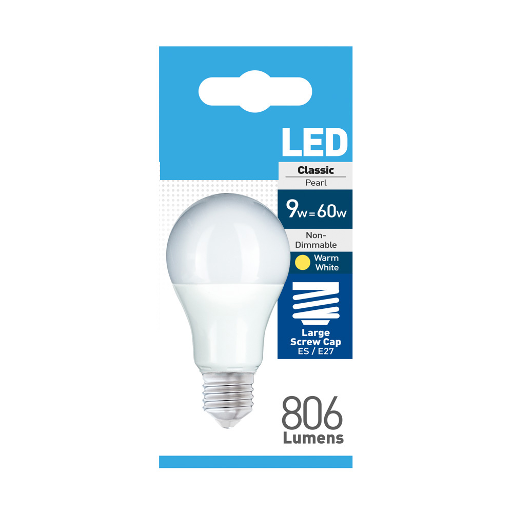 LED GLS bulb 9 watt ES pearl