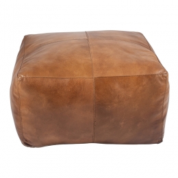 Natural Tan Leather Square Pouffe 